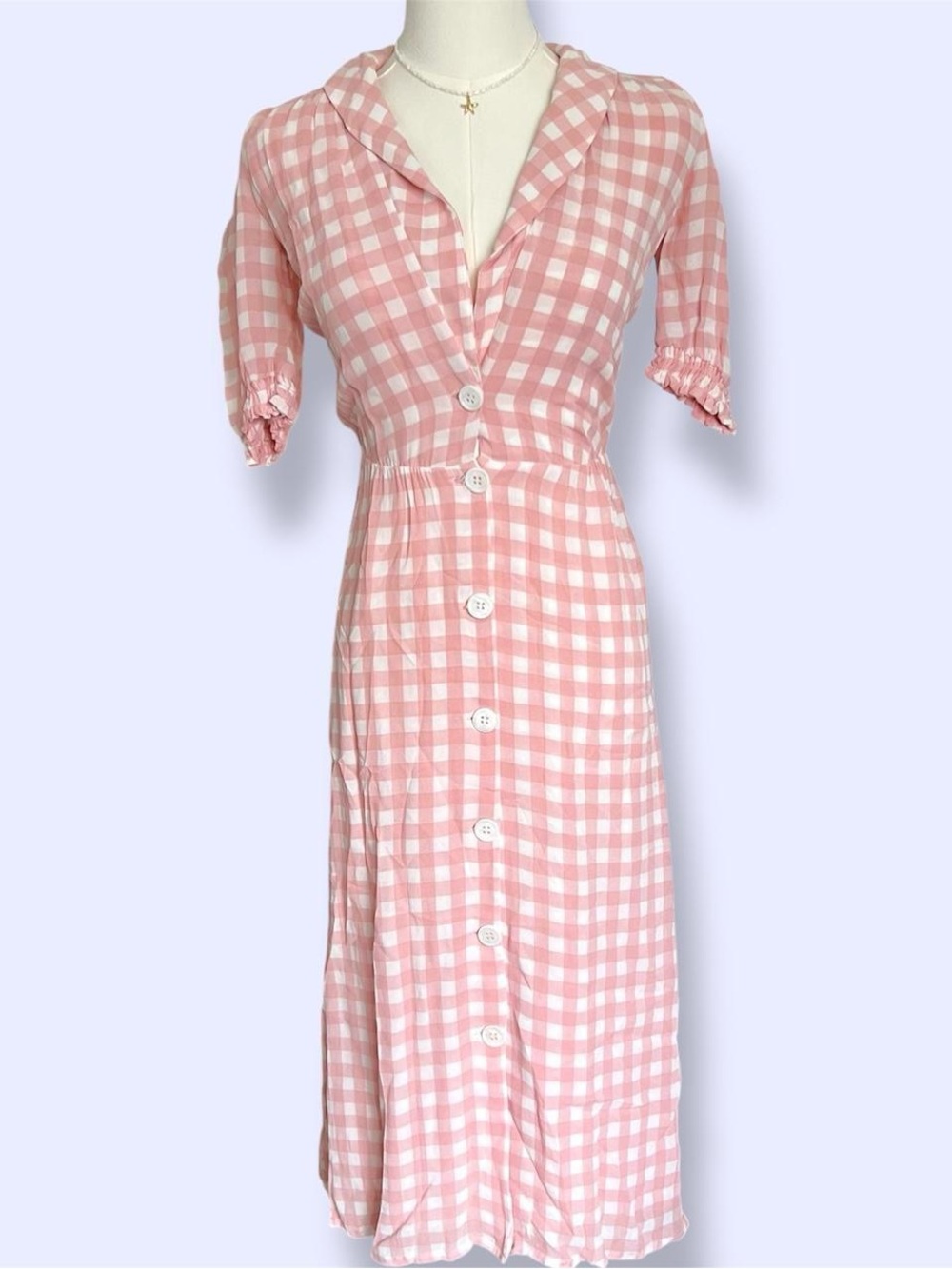 Reformation Pink Gingham Midi Joanie Dress